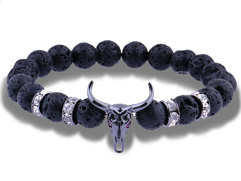 Панк Булл голова циркон браслет Мода 8 мм Лава камень бусины Шарм Браслеты и