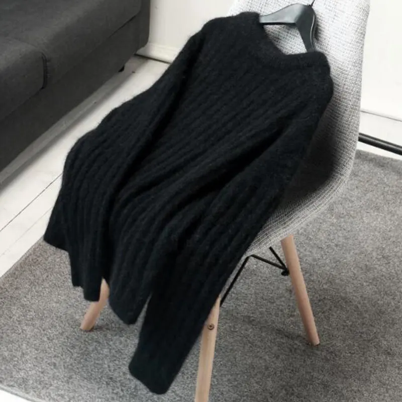Autumn Winter Sweater Women O-Neck Pullover Mohair Pull Femme Hiver Thicken White Black Warm Jumper C5133 | Женская одежда