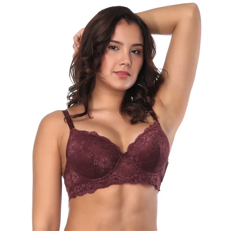 red bra Кружевной бюстгальтер без косточек с эффектом пуш-ап 85E 90E 85D 90D, большой размер, женский бюстгальтер, сексуальное нижнее белье на косточках, с цветочным рисунком, нейлоновое, бразильское, Mujer, BS4041 - Цвет: red bra
