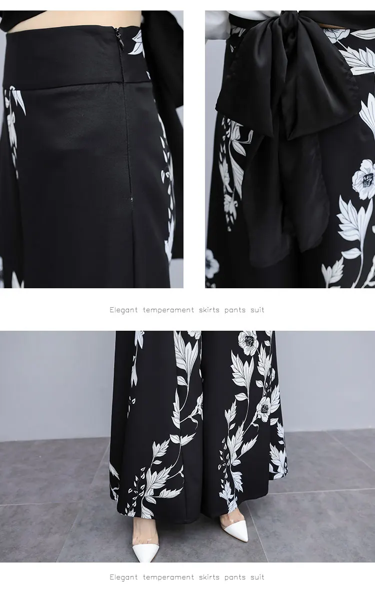 Шифоновый Женский комплект 2 шт. с цветочным принтом и рукавами фонариками костюм