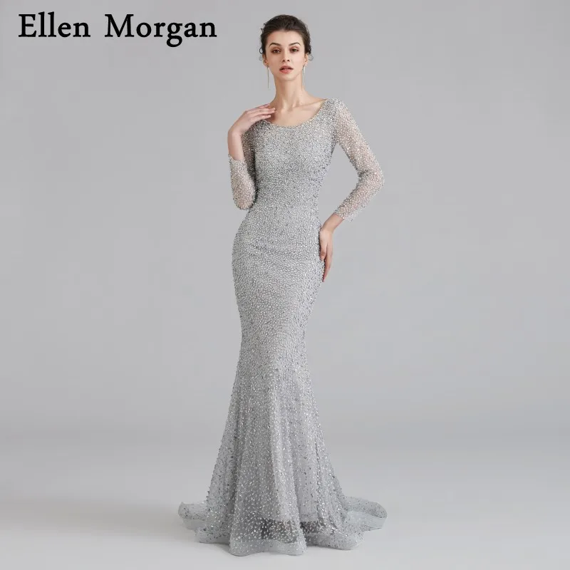Серые вечерние платья без спинки с длинным рукавом 2019 Robe De Soiree Дубай Кафтан
