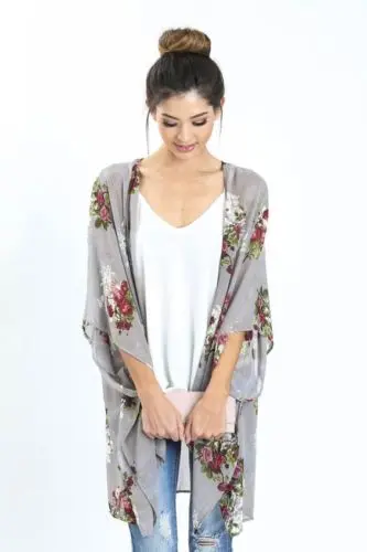 

New Women Ladies Floral Loose Boho Chiffon Coat Outwear Wide Half Sleeves Long Blouse Summer Women Clothing