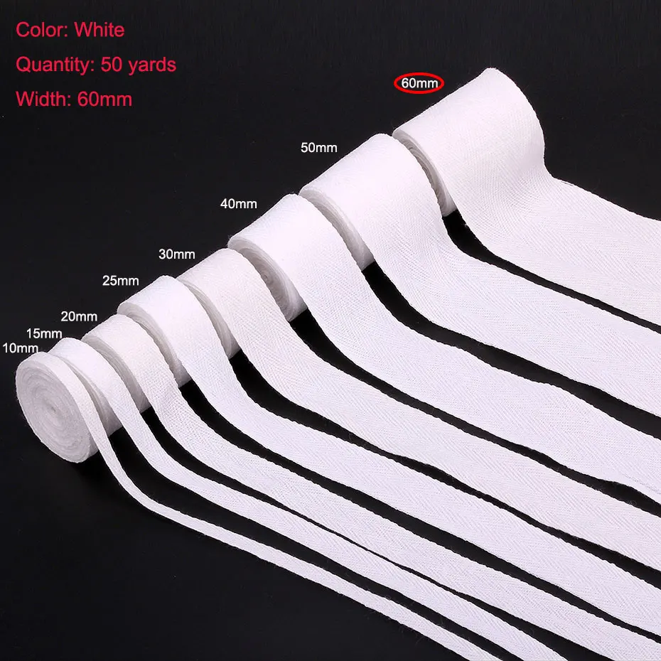 White 60mm 50 ярдов белая саржевая хлопковая тесьма смещение для сумки домашний текстиль ручной работы ремесло 10 мм/15 мм/20 мм/25 мм/30 мм/40 мм/50 мм/60 мм ширина - Цвет: White 60mm