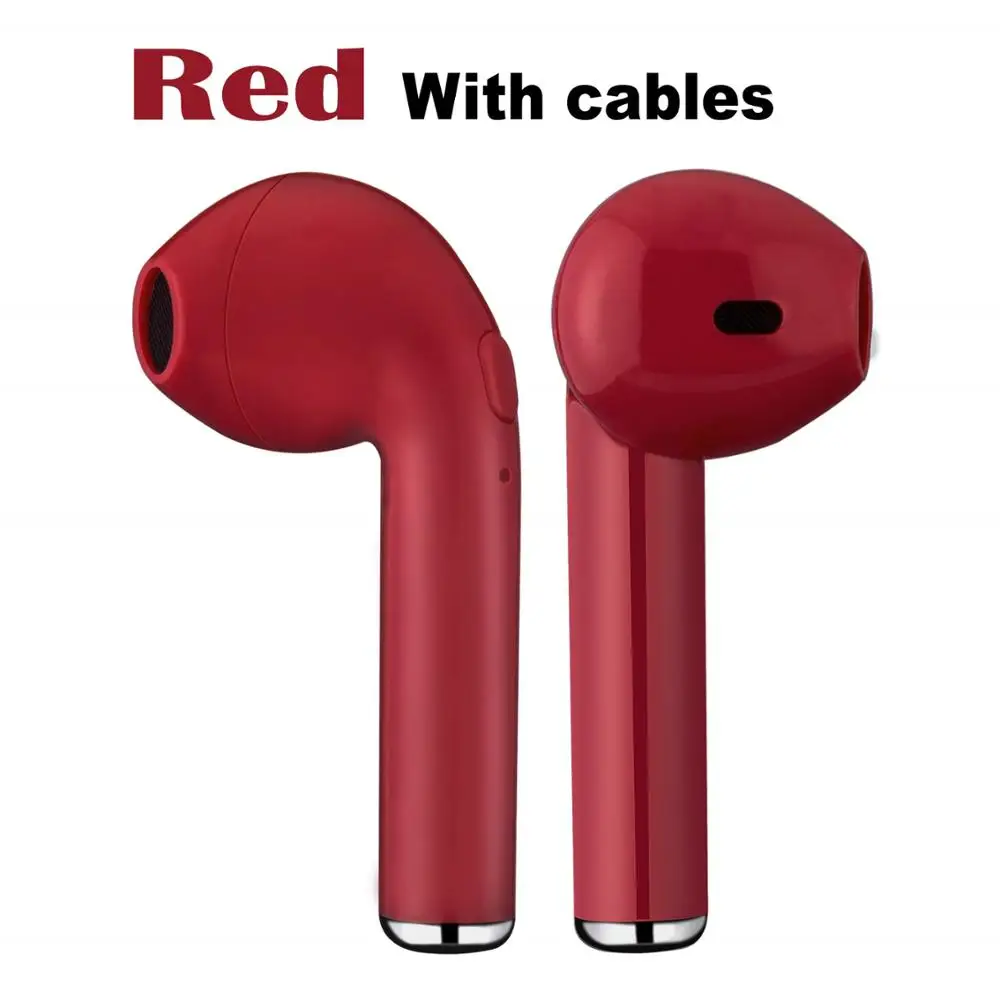 2Red with Cable In-ear I7 i7s tws wireless Bluetooth Earphone Earbuds Headset earphones With Mic For apple xiaomi huawei phones with cables - Цвет: 2Red with Cable