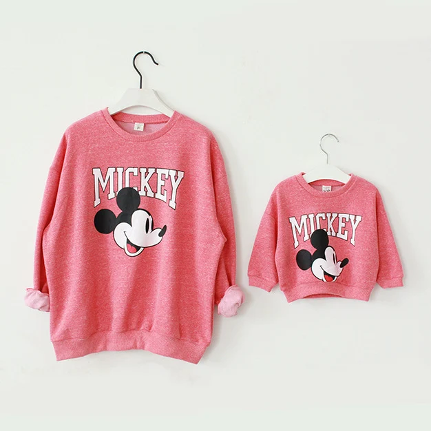 Мать и дочь наряды Прекрасный Микки Хлопка С Длинным рукавом Свитера Розовый