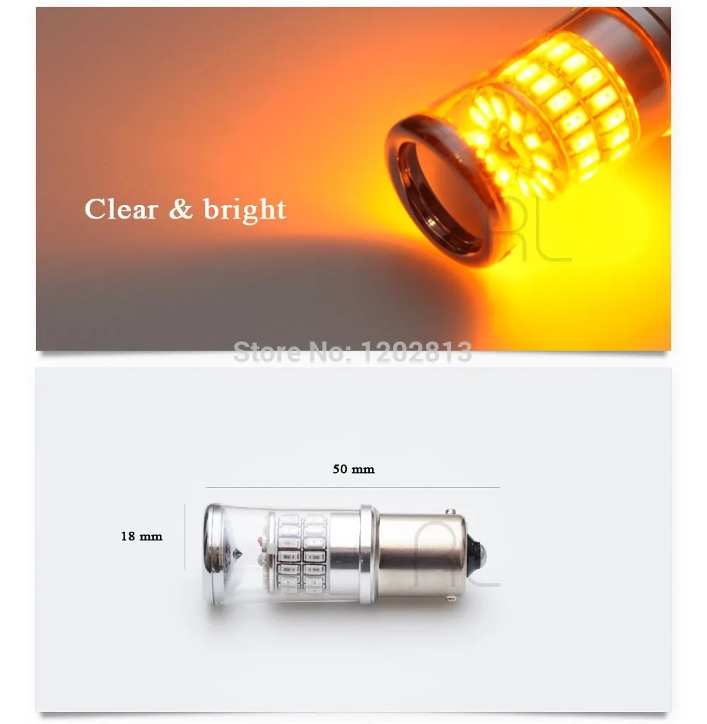 

Free Shipping 2Pcs Amber/Yeloow 1156 BAU15S PY21W 3014 48-LED Car Turn Light Bulb backup brake Stop lamp NEW