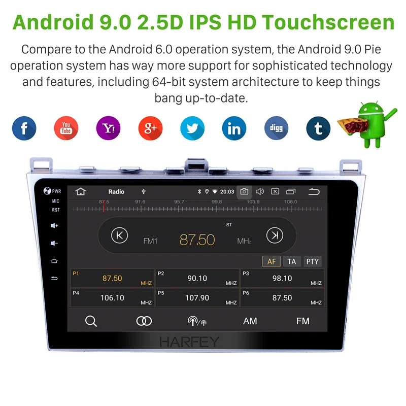 Автомагнитола Harfey мультимедийный проигрыватель на Android 9 0 HD 10 1 дюйма 8 ядер Wi Fi для