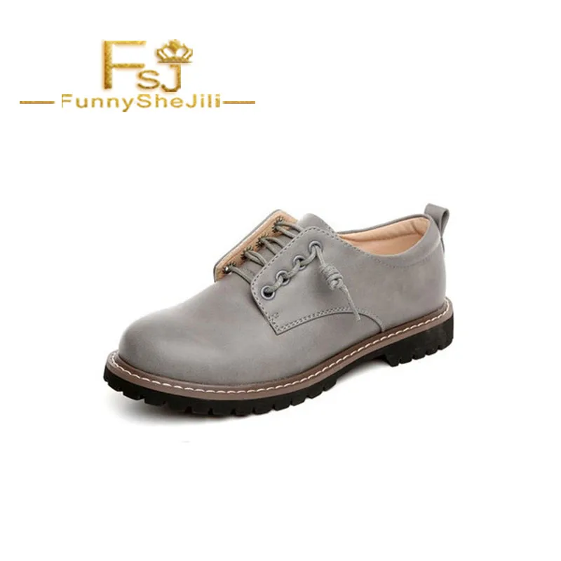 

Women's Grey Lace-up Oxfords Flats Round Toe Vintage Shoes Spring Autumn Attractive Noble Generous Incomparable FSJ Sexy Elegant