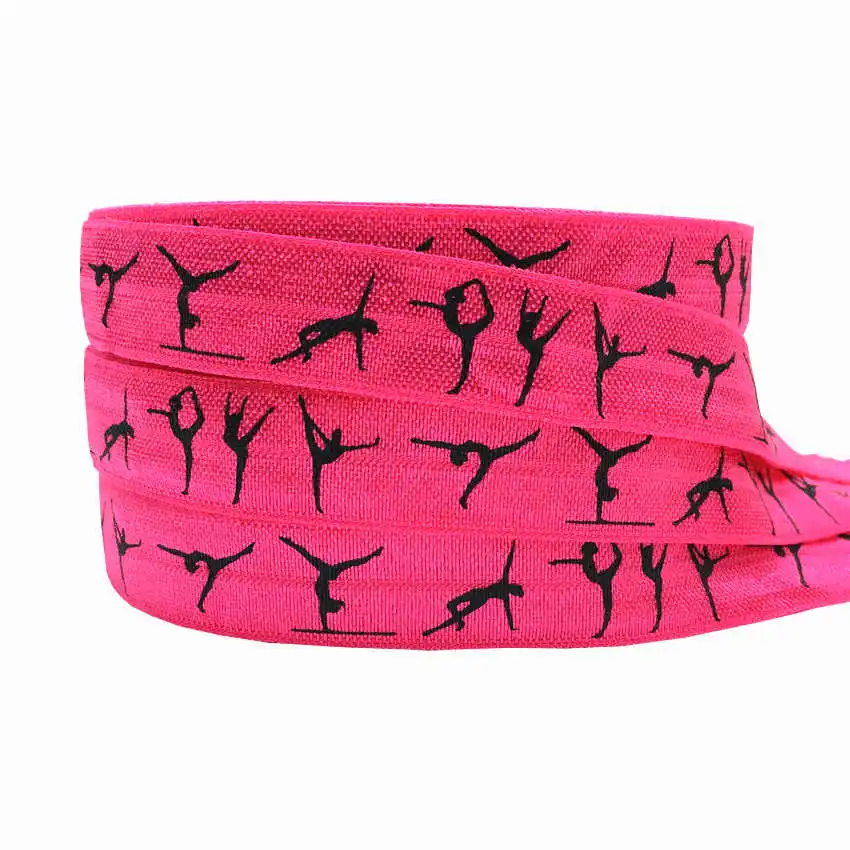 Hot Pink 10 ярдов 5/8 ''цветная гимнастическая печать складывающийся Эластичный для девочек галстук для волос аксессуары DIY Ручная работа тесьма тканевая повязка на голову - Цвет: Hot Pink