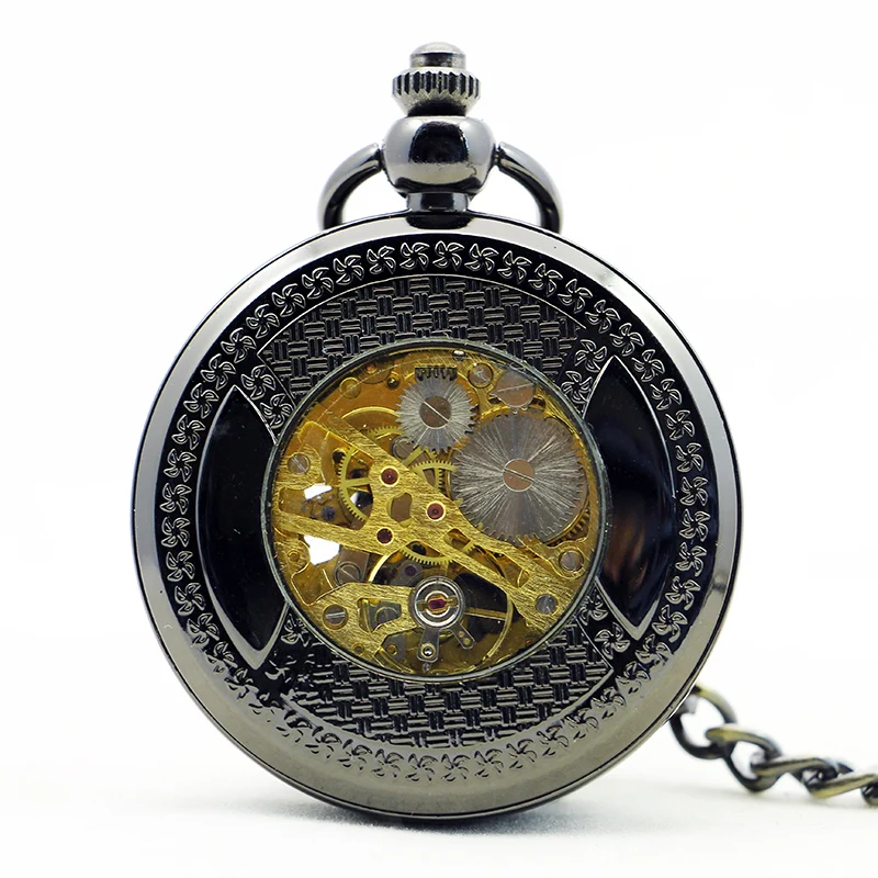 Hollow Round Blue Roman Display Dial Mechanical Pocket Watch Vintage Steampunk Manual Chain Necklace Pendant Accessory Clock