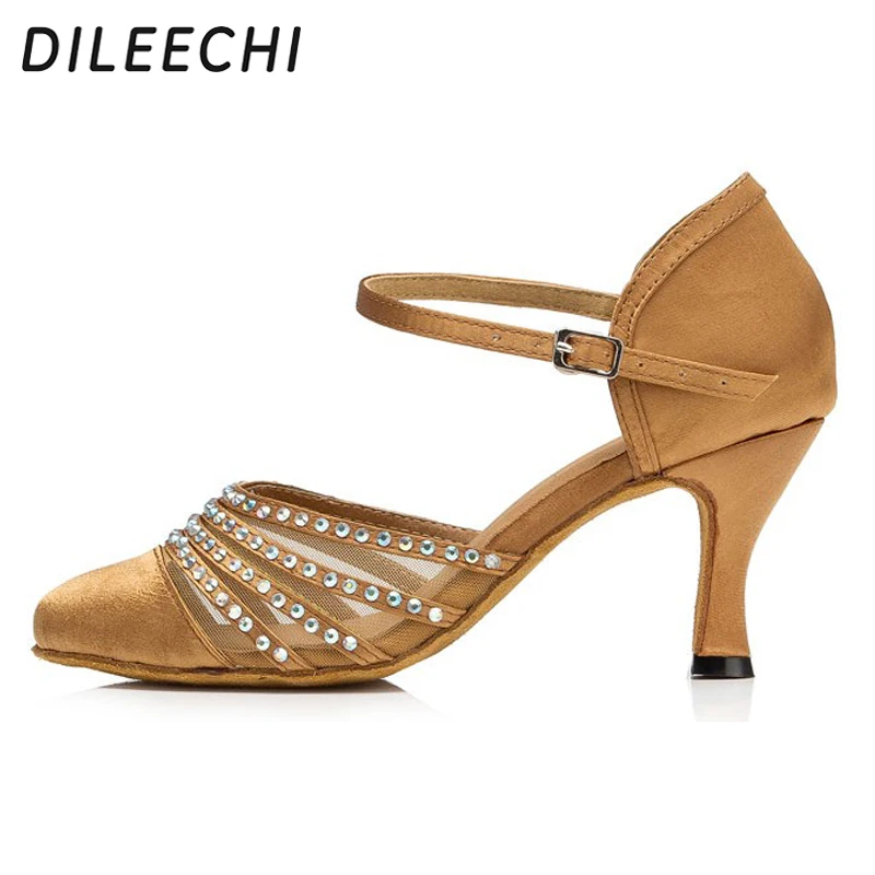 Женские атласные туфли DILEECHI танцевальные на тонком каблуке 7 5 см для танца осень