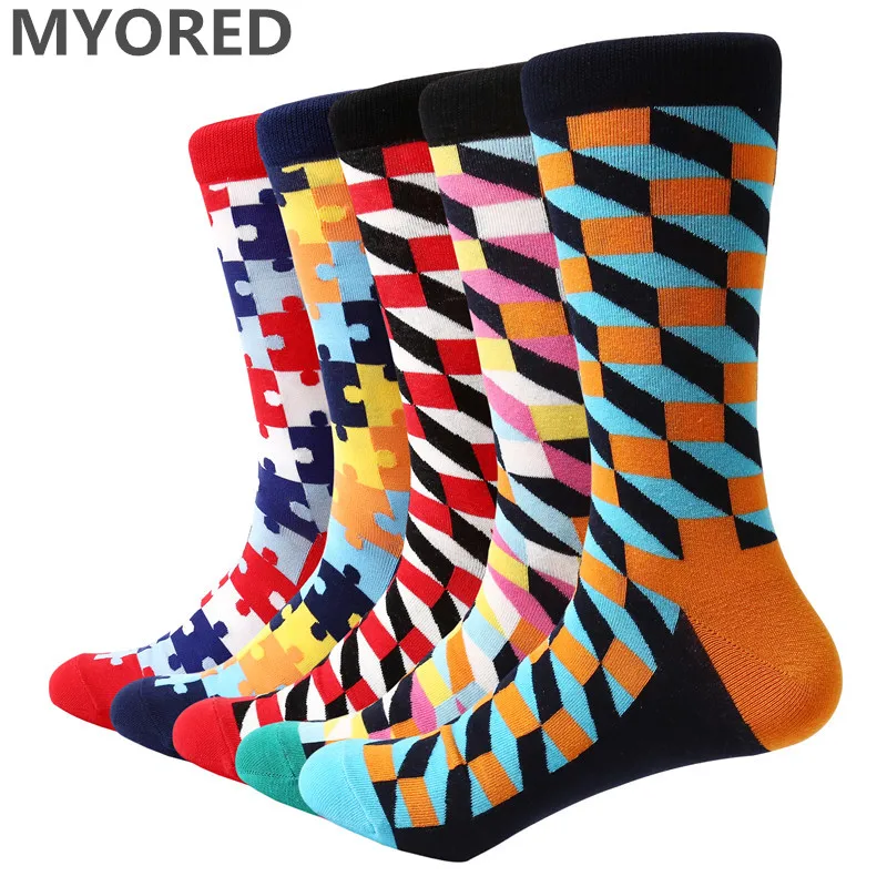 MYORED 2018 NEW 5 pair/lot men socks funny style colorful lot socks for man business casual dress mens wedding gift socks