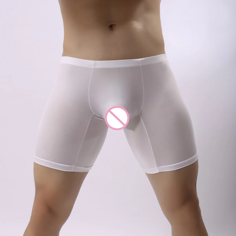 

Sexy Men Plus Size Ice Silk Smooth Solid Big U Convex Pouch Half-length Boxers Long Leg Underpants Sculpting Boxer Gay Wear F14