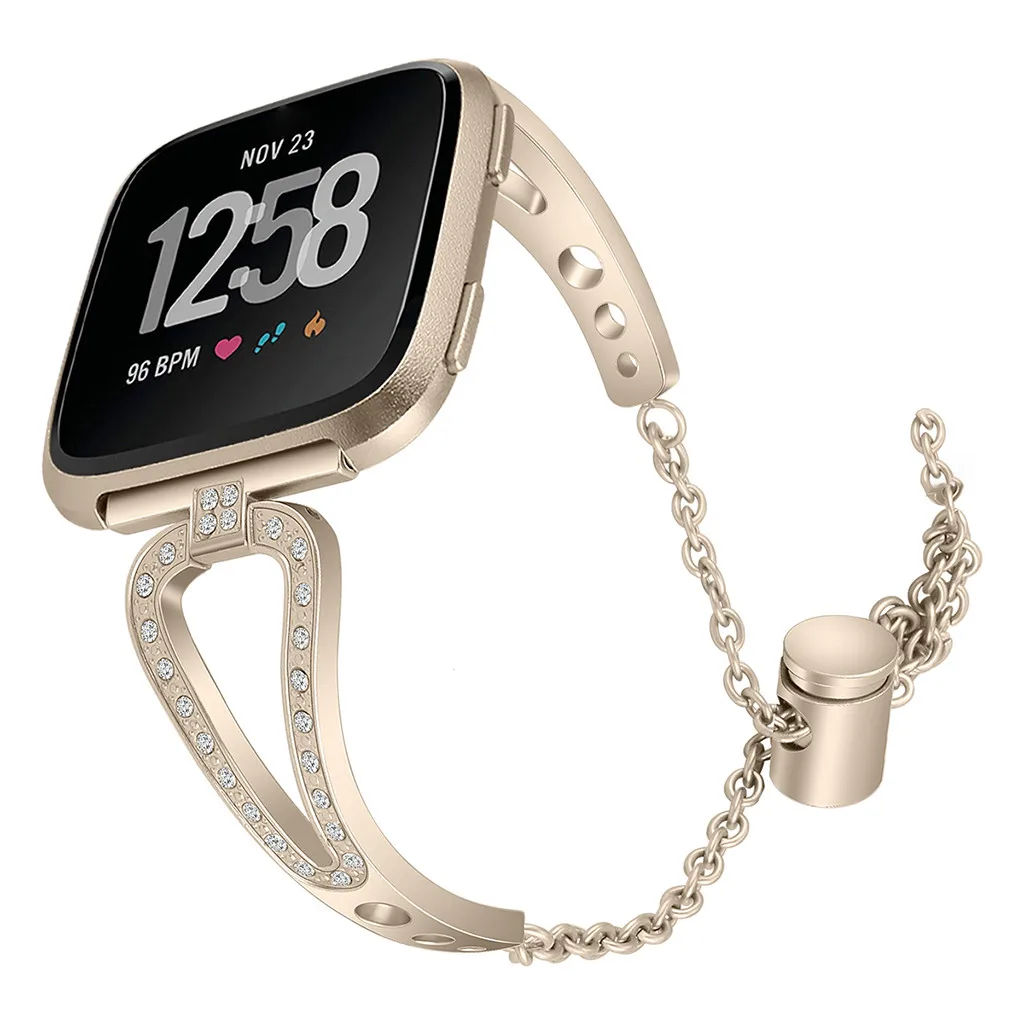 Умные часы Smartwatch Браслет Мода замена кристалл металлический ремешок для часов Ремешок Для Fitbit Versa ремни - Цвет: Gold
