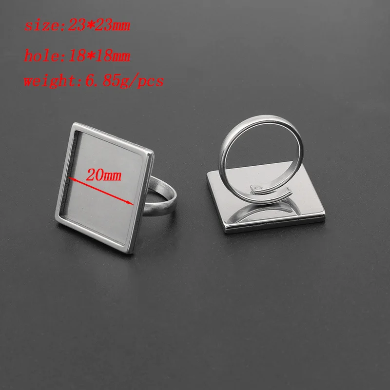 20mm 2 шт. Круглый/квадратный основание кабошонного кольца из нержавеющей стали регулируемый 20 мм 25 мм пустая гнездовая оправа DIY ювелирных изделий - Color: 20mm