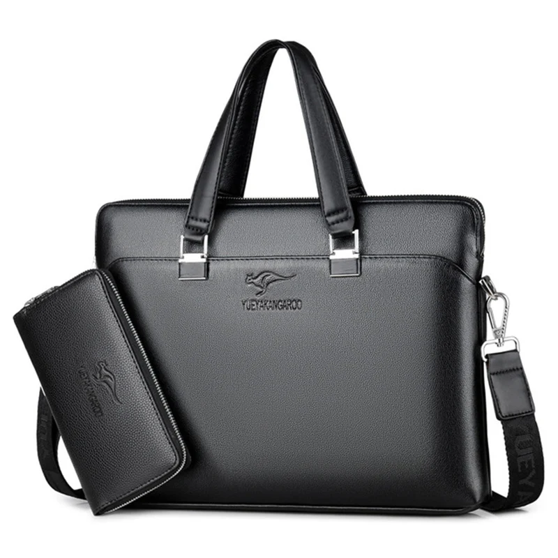 New Men Split Leather Handbag Zipper Business Briefcase Polyester Soft Handle 17 Inches Laptop Bag Man Shoulder bags | Багаж и сумки