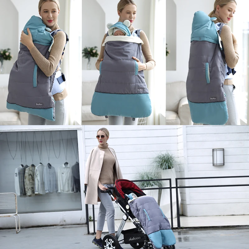 Hooded Baby Carrier Cover Newborn Wrap Coat Keep Warm Windproof Stroller Gear Accessories for Spring Winter Outdoor | Мать и ребенок