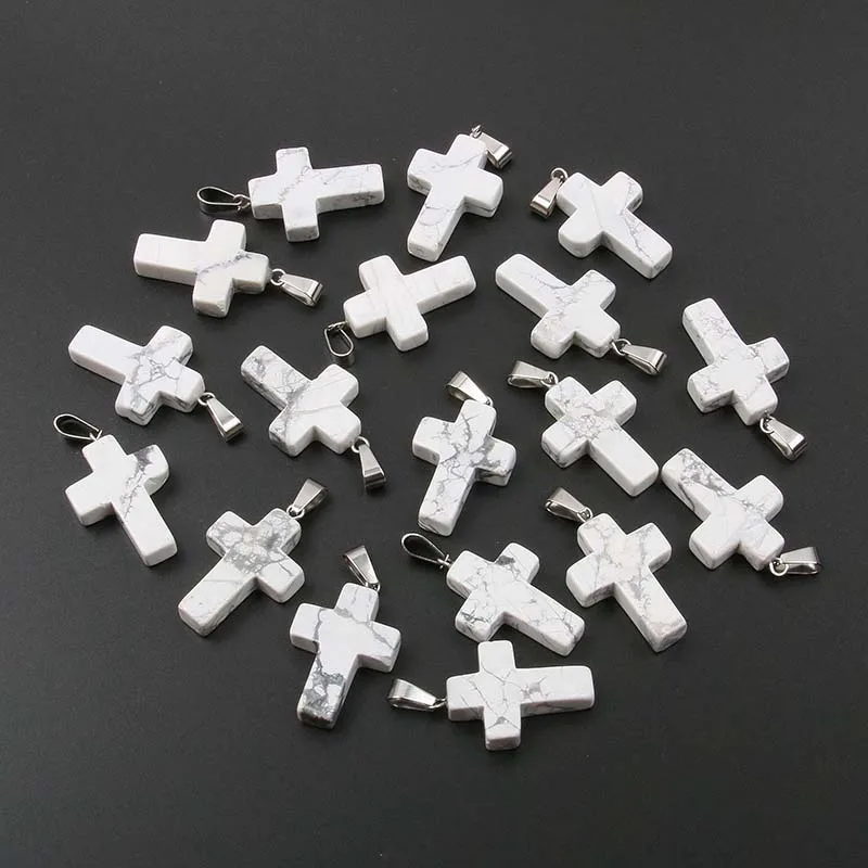 White Turquoise Каменная подвеска в форме Креста Подвески тигровый глаз Подвески Для Изготовление Ювелирных ожерелий 25*18 мм - Окраска металла: White Turquoise