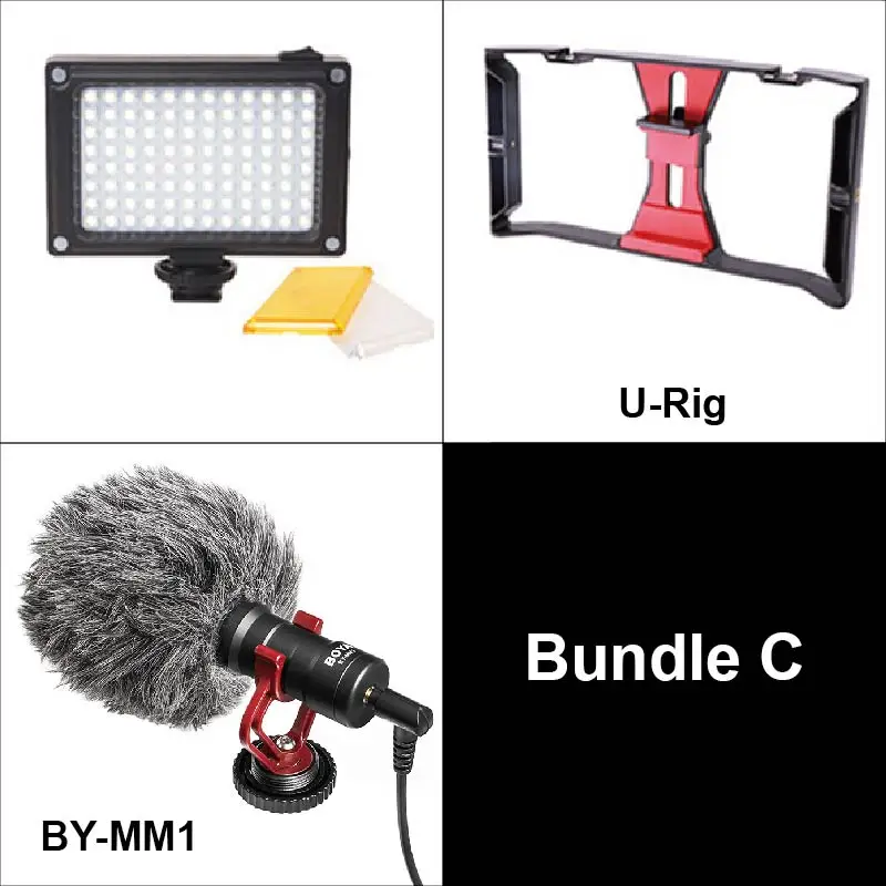 Bundle D Boya BY-MM1 дробовик видео микрофон Youtube Vlogging Запись микрофон для iPhone HuaWei DJI Osmo ZHIYUN Smooth Q Canon sony DSLR - Цвет: Bundle D