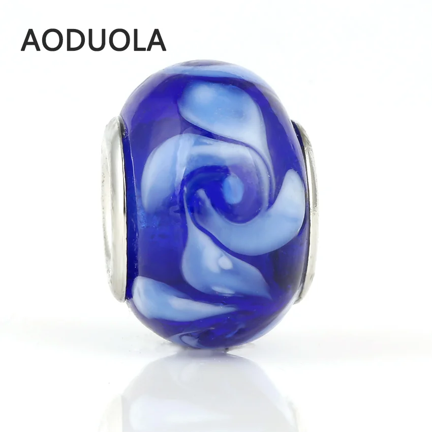 10 шт. партия Королевский синий стеклянный бисер круглые серебряные с белым