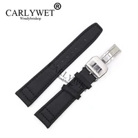 carlywet 20 21 22mm black nylon fabric leather band wrist watch strap belt with 316l stainless steel deployment clasp
