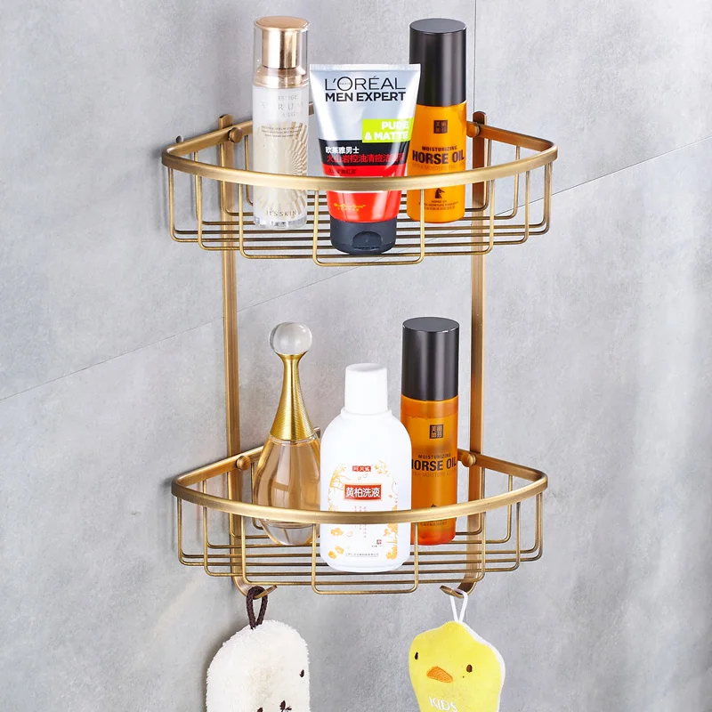 Настенная Античная латунная полка двухслойный держатель для ванной комнаты