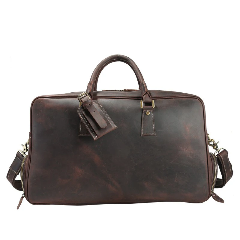 Men Vintage Crazy Horse Leather Travel Bags Genuine Leather Travel Duffle Cowhide Large Tote Bag Large Messenger Bag T647