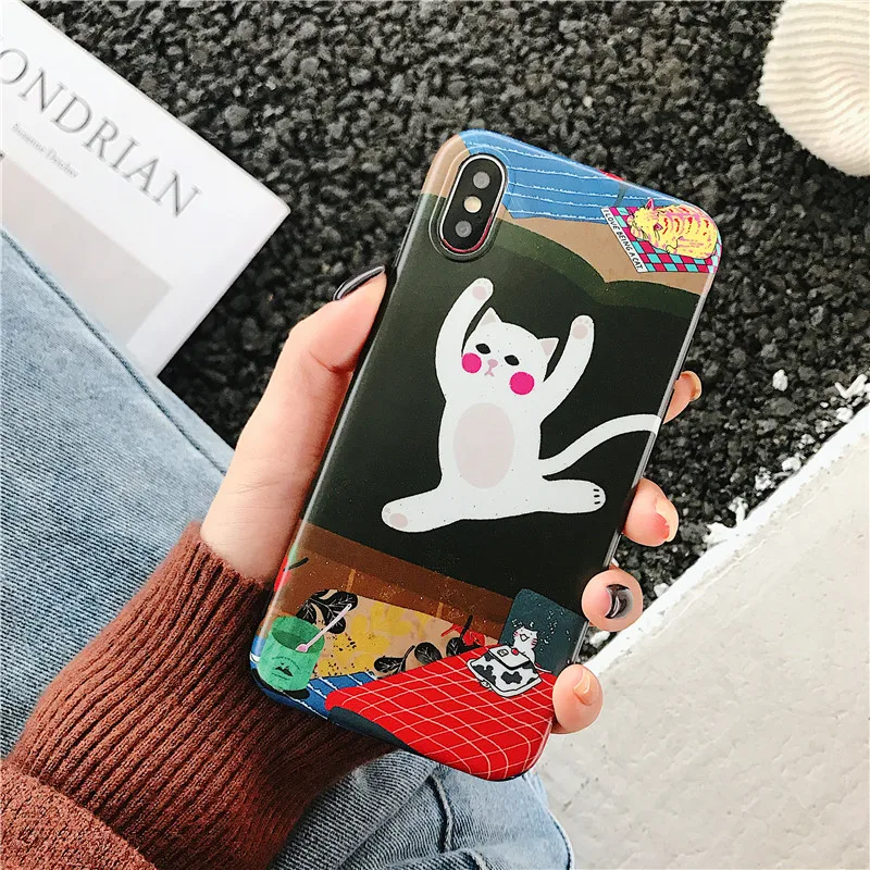 Funny kitten For iPhone 6 6S plus 7 8 Plus Case Cute Cartoon Cat dance soft Silicone IMD X Xs Max Xr Cover Coque |