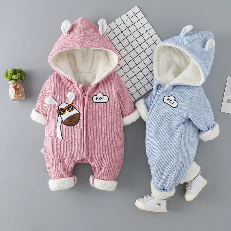 Одежда для малышей забавные костюмы с принтом животных комбинезон мехом внутри