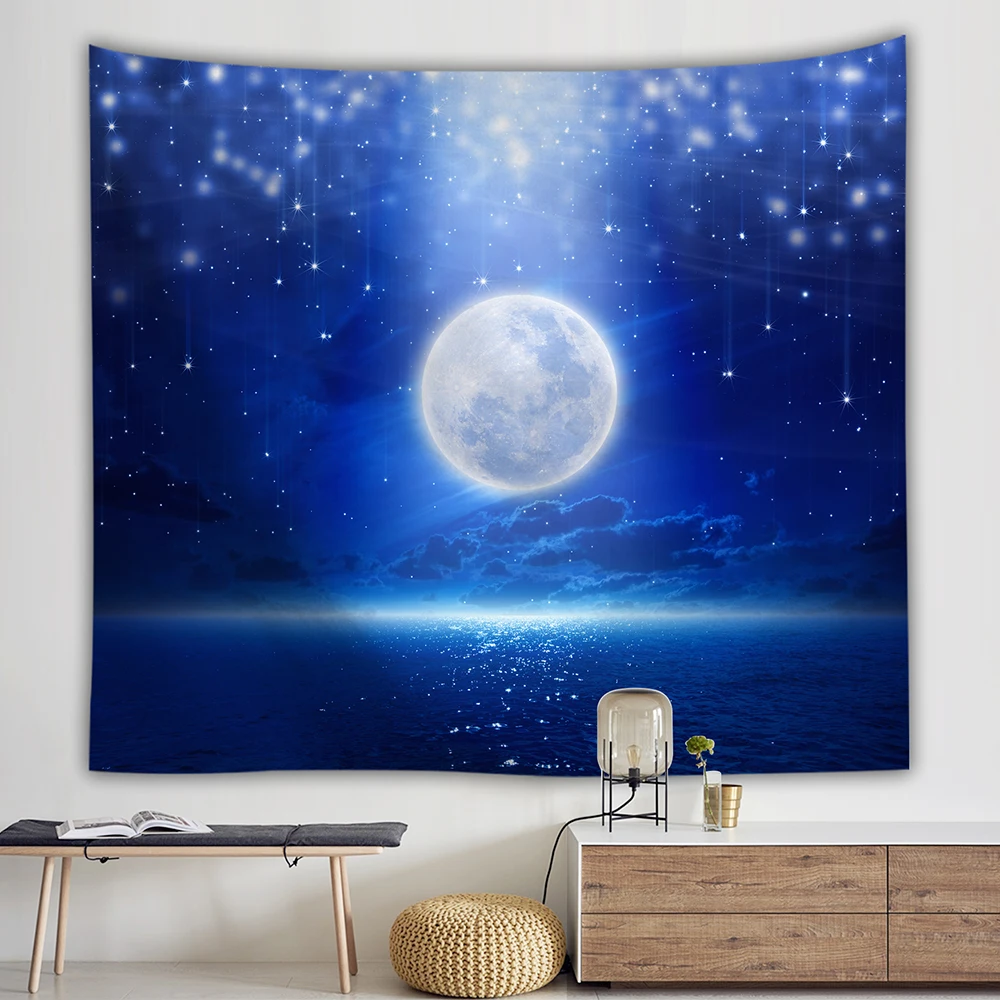 

Blue Earth Moon Wall Hanging Tapestry Primitive Decor Living Room Wall Blanket Tapiz