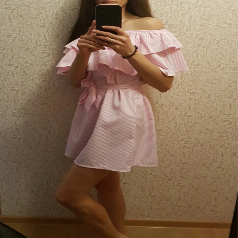 4 colour 2017 Summer Fashion Women's New Striped Dresses Sexy Ruffle Dress Casual Style Comfortable Pretty Canonicals 10 | Женская