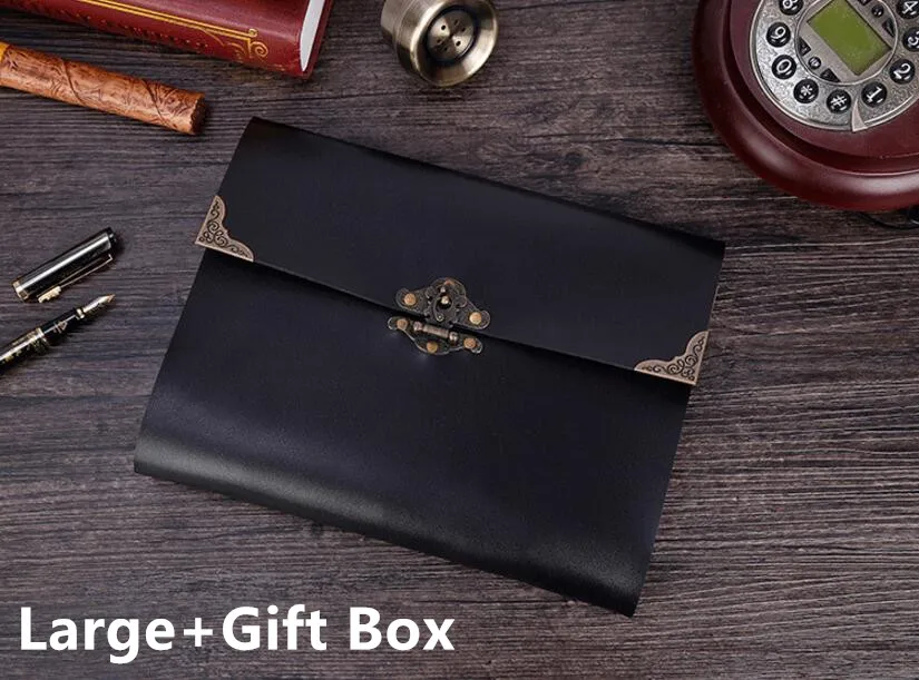 Large Black Gift Box 5/10/12 дюймов из искусственной кожи чехол винтажный замок Фотоальбом Дневник путешественника DIY Семья памяти фото галерея, подарок на день рождения 30 черный лист - Цвет: Large Black Gift Box