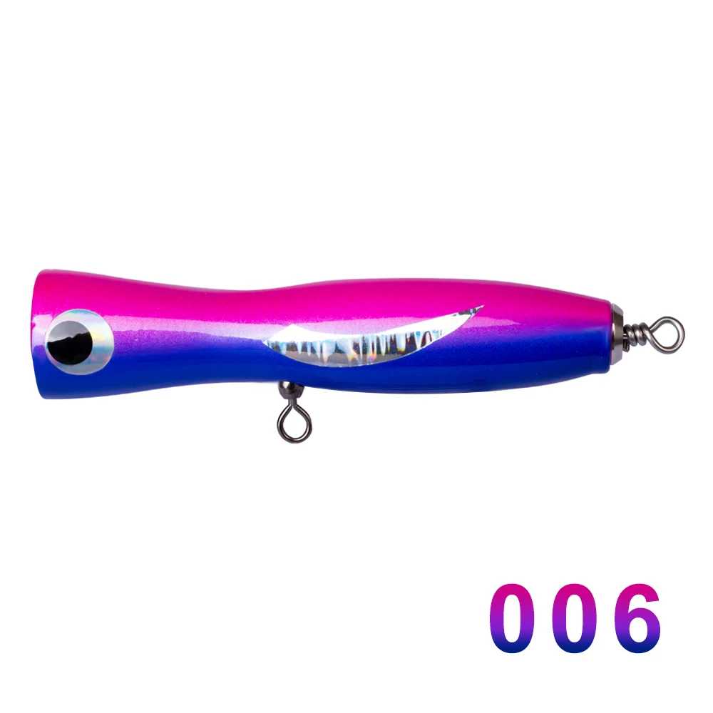 006 HuntHouse Wooden lure fishing popper Topwater Handmade Fishing Trolling Baits Spitter GT Surface Popping Lures durable swimbait - Цвет: 006