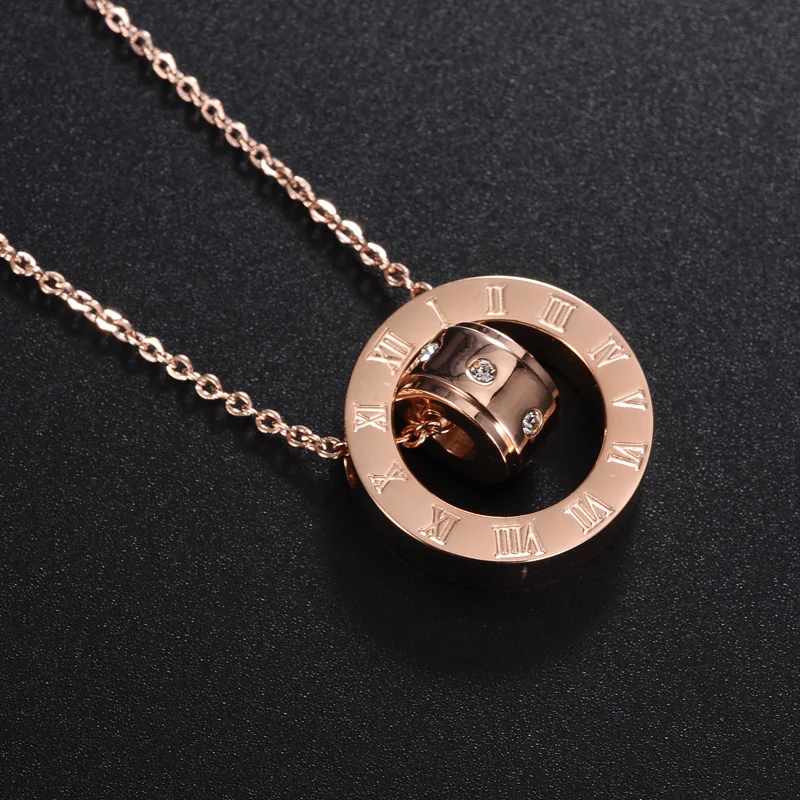 Wonlife Макси Цепочки и ожерелья Для женщин jewelry Винтаж Рим Титан Сталь Кристалл Rosegold