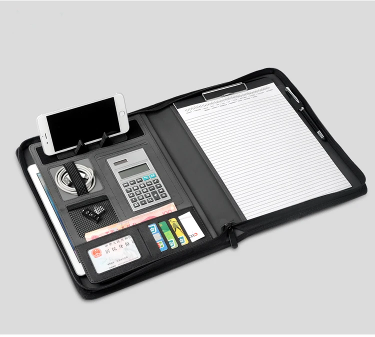 

Multifuctional A4 manager document bag folder for documents with calculator zipper foldable stand rack for cellphone/tablet