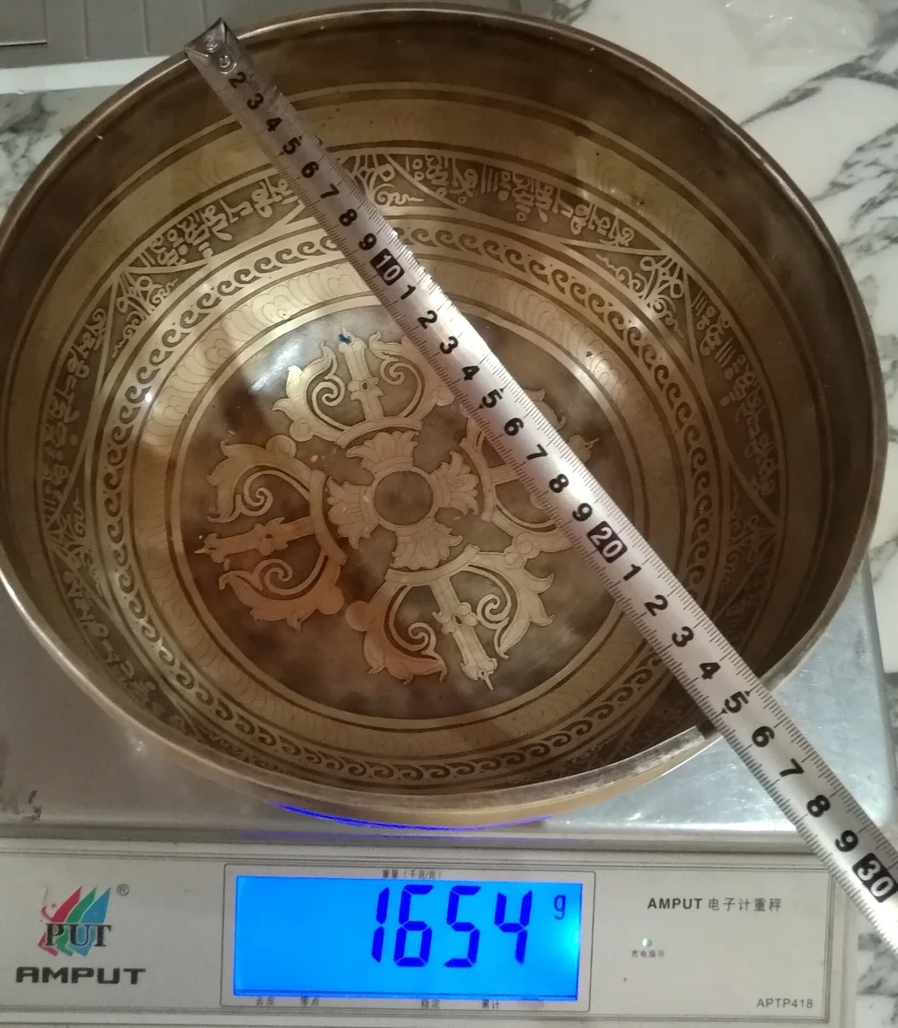 1.654Kg TBC976 Тибетский огромный сверхбольшой из чистой латуни ручной работы пение bowlTibet антикварные ремесла - Цвет: 1.654Kg