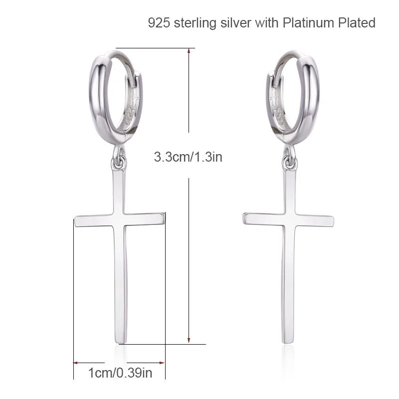 Real 925 Sterling Silver Small Loop Circle Cross Charm Drop Dangle Earrings For Women Girls Kids Children Men Jewelry Gift Aros|dangling earrings for