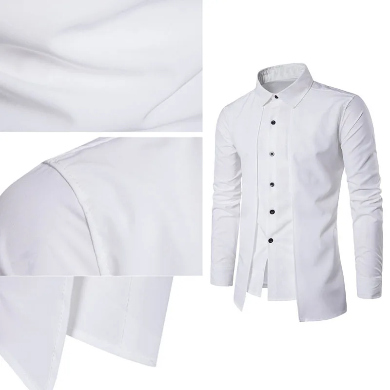 

Nice New Spring Solid Dress Shirts Long Sleeve Mens Wedding Casual Shirt Male Slim Fit Social Shirt Male Fake 2 Piece Shirt