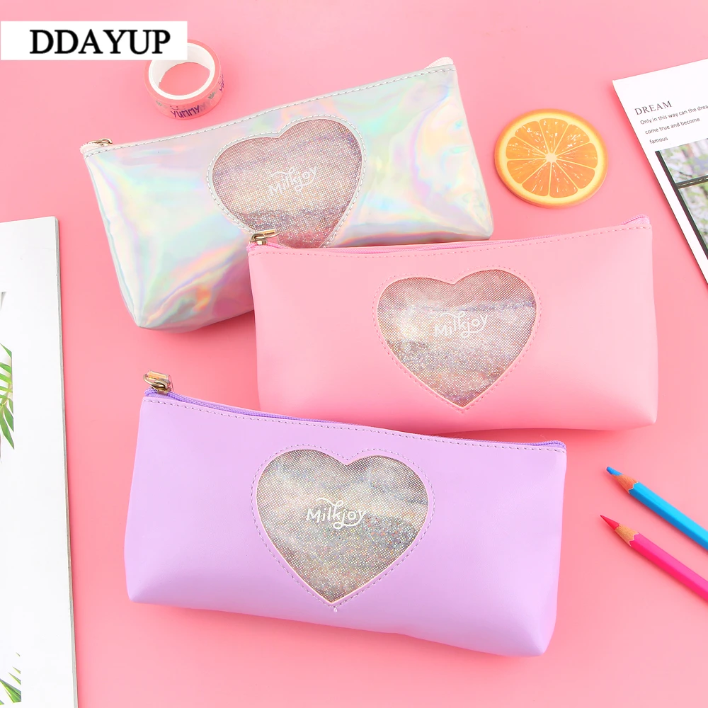 Милый Алмазный любовь сердце школьный пенал конфеты цвета Лазерная Pencilcase для