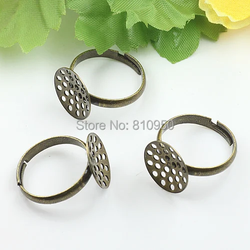 

100pcs Ring Settings Round pattern size 12mm Fashion Jewelry Rings Copper Antique Bronze Rings Cameo Base Settings Accessory