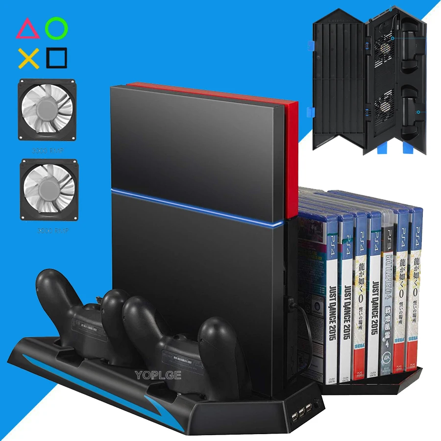 Вертикальная подставка для PS4 + зарядная док-станция контроллера охлаждающий