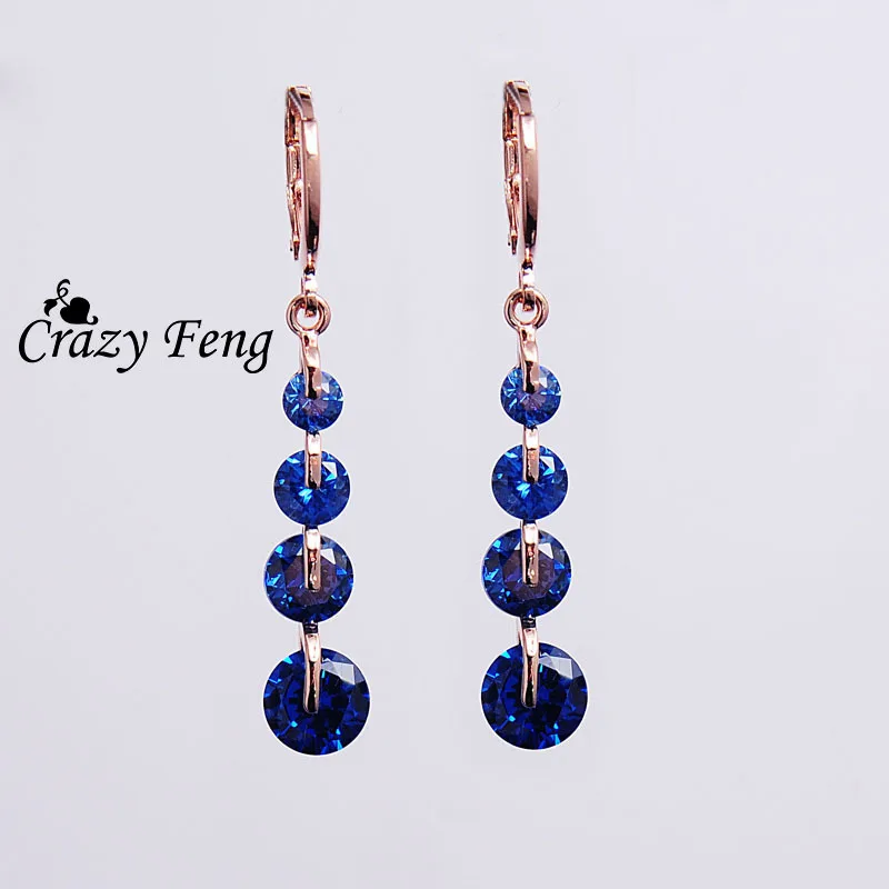 Женские длинные висячие серьги Crazy Feng золотого цвета с фианитами и кристаллами