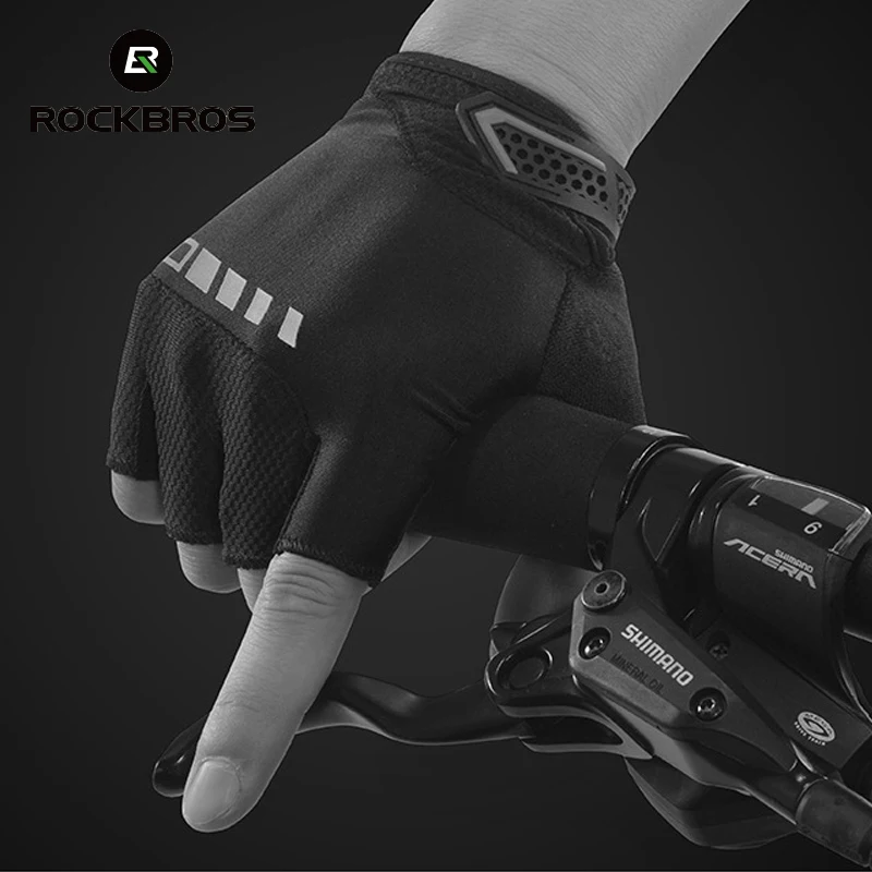 RockBros Cycling Bike Bicycle Short Gloves Silicone Gel Thickened Pad SBR Shockproof Breathable Half Finger Glove Equipment | Спорт и