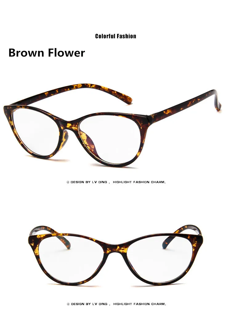 BOYEDA Мода кошачий глаз очки ретро очки Clear Frame объектив Для женщин очки бренд оправы близорукость Nerd плотная зрелище - Цвет оправы: Brown Flower