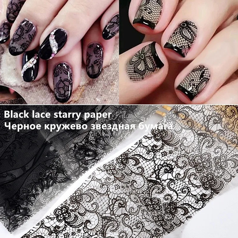 

10/Pcs Manicure black lace star sticker