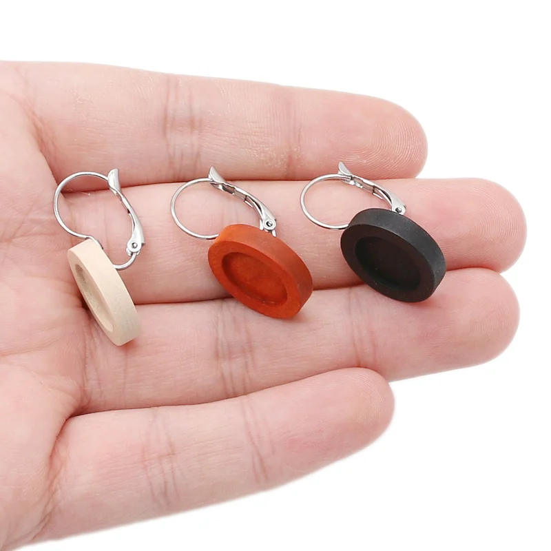 Aiovlo 10pcs/lot Stainless Steel French Lever Back Wood Earrings Blank/Base fit 12MM Glass Cabochons buttonsearring Bezels | Украшения и