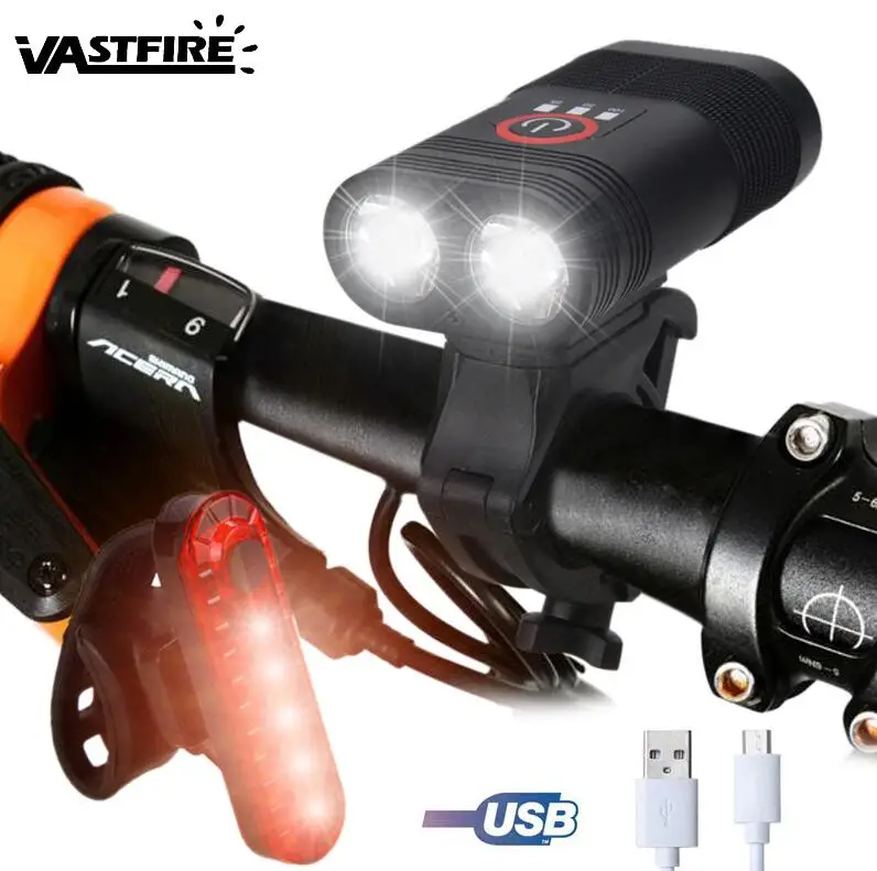 With USB Taillight USB Перезаряжаемые встроенный Батарея велосипед светодиодный головной светильник 2x XM-L T6 светодиодный высокого светильник велосипедный фонарь передний Велосипедный спорт вспышка светильник фонарь - Цвет: With USB Taillight