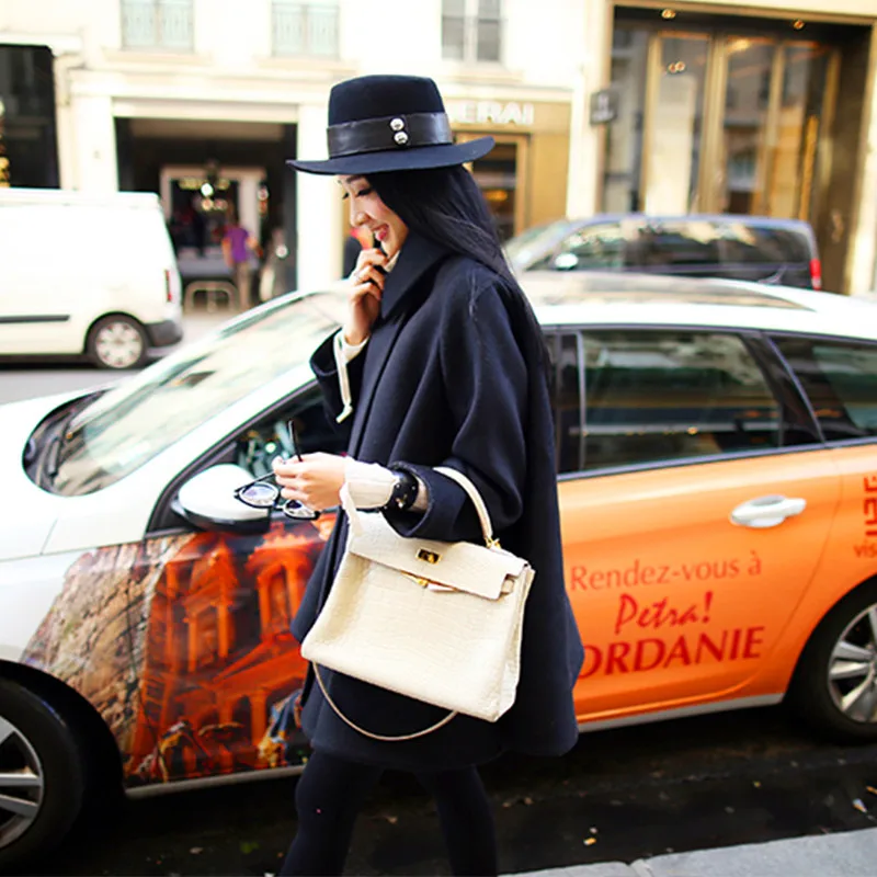 Женское винтажное пальто C3615 Осеннее/зимнее длинное шерстяное большого размера |