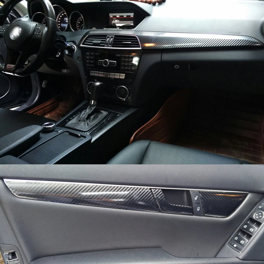 Для Benz C Class W204 2011-14 подкладке центральной Управление Панель дверная ручка 5 мм Углеродистой волокно наклейки стайлинга автомобилей аксессуары