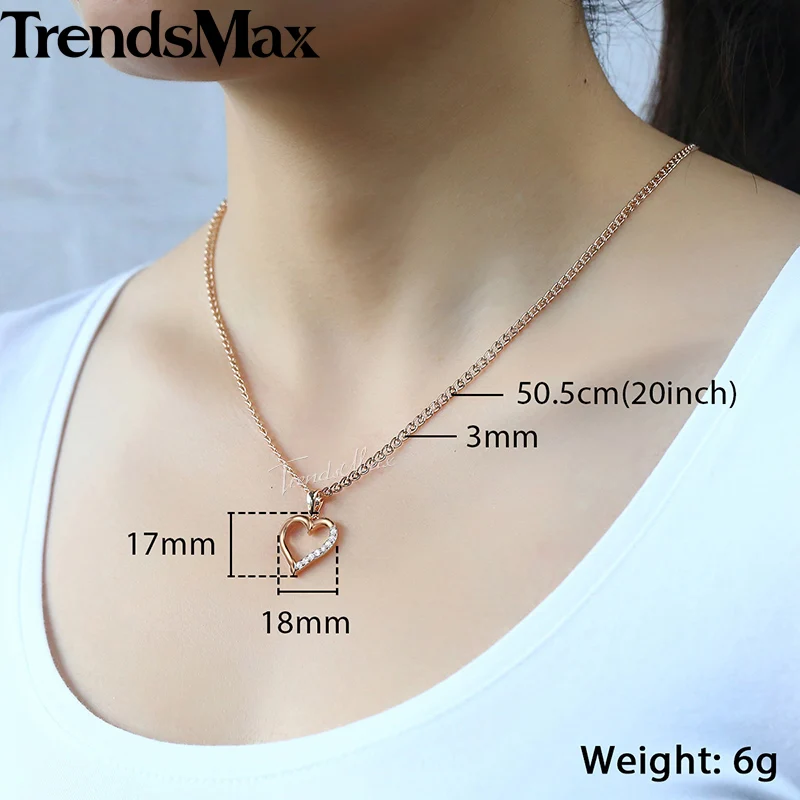 Trendsmax женское ожерелье подвеска в виде сердца со льдом проложенные Стразы роза